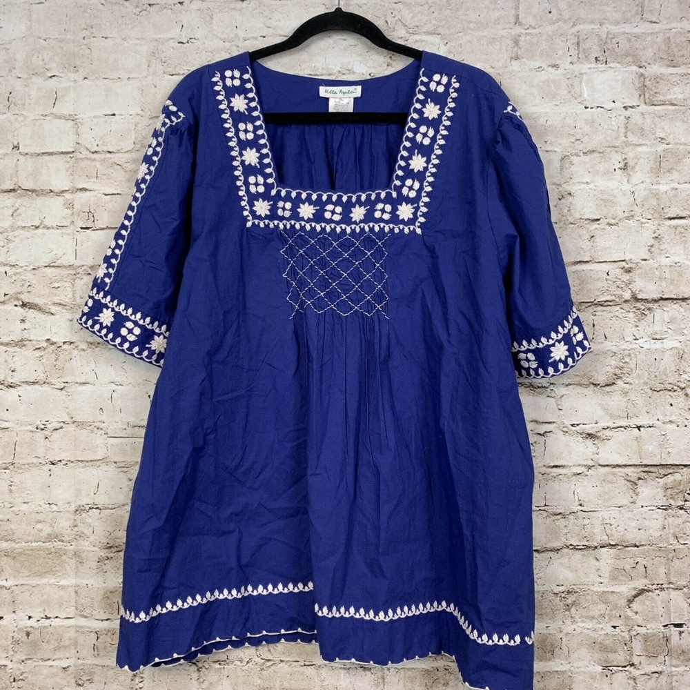 Ulla Popken 24 26 Plus Size Top Embroidered Blue